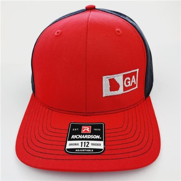 Retro Georgia State GA Richardson 112 Trucker Cap Hat Mesh Snapback Red & Black